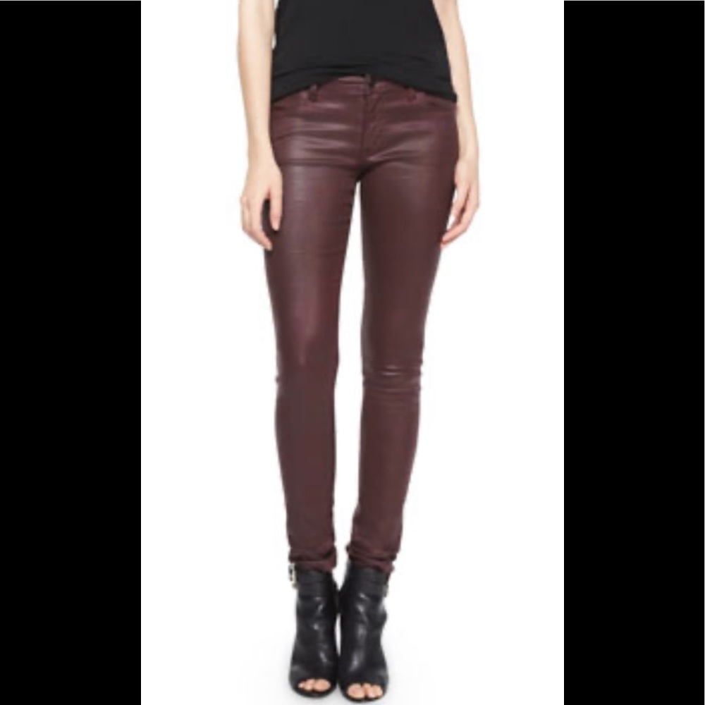 AG leather burgundy skinny pants leggings jean sz 25
